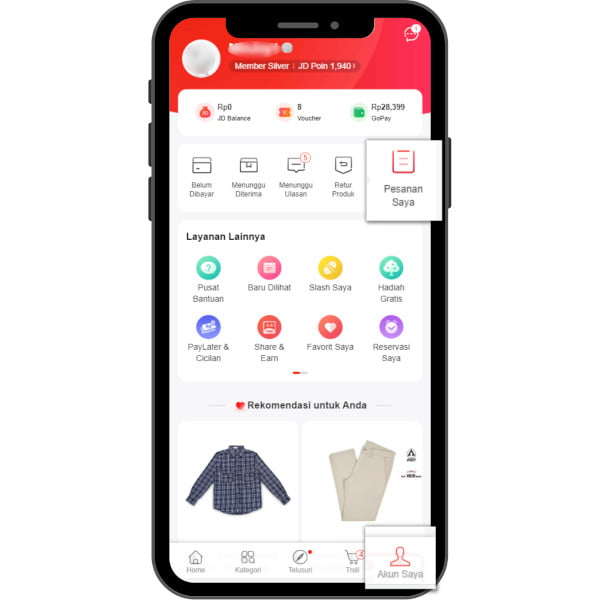 Cara cek resi JD ID di aplikasi